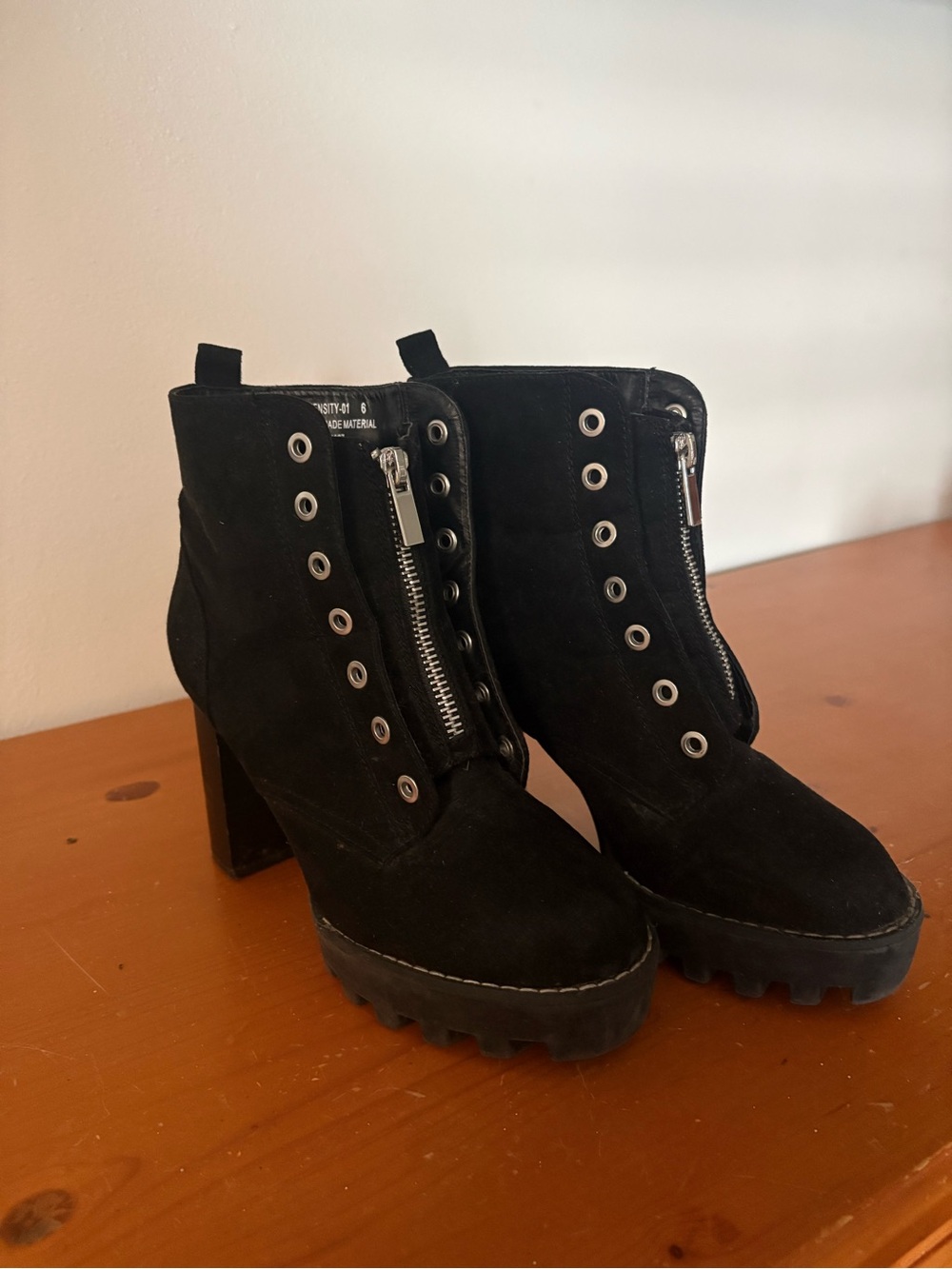 Women's Black Suede High-Heel Ankle Boots with Zipper